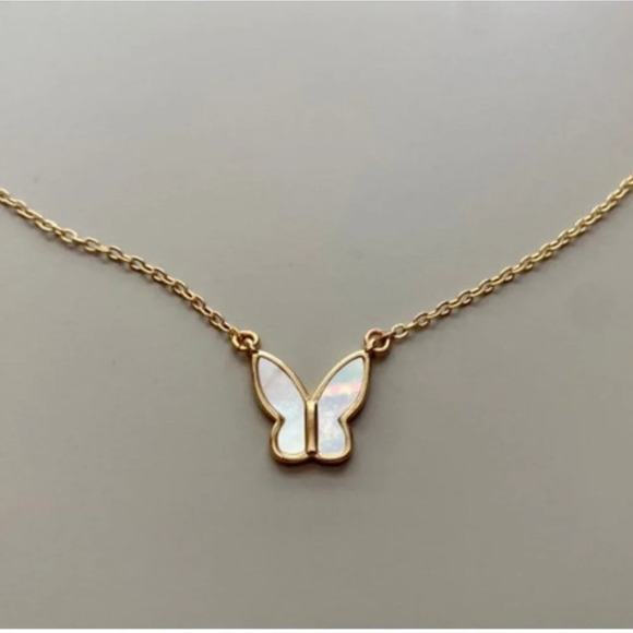 Gold Plated MOP Butterfly Dainty Necklace - Picture 9 of 16